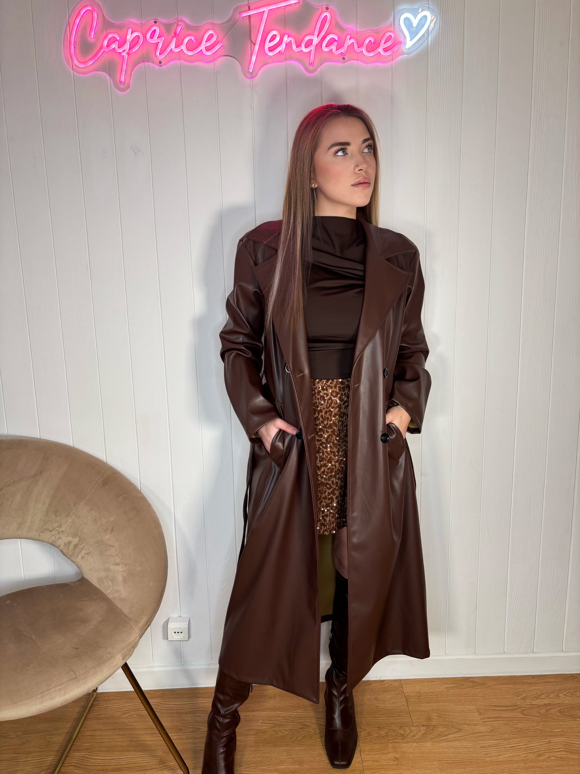 Trench similicuir choco