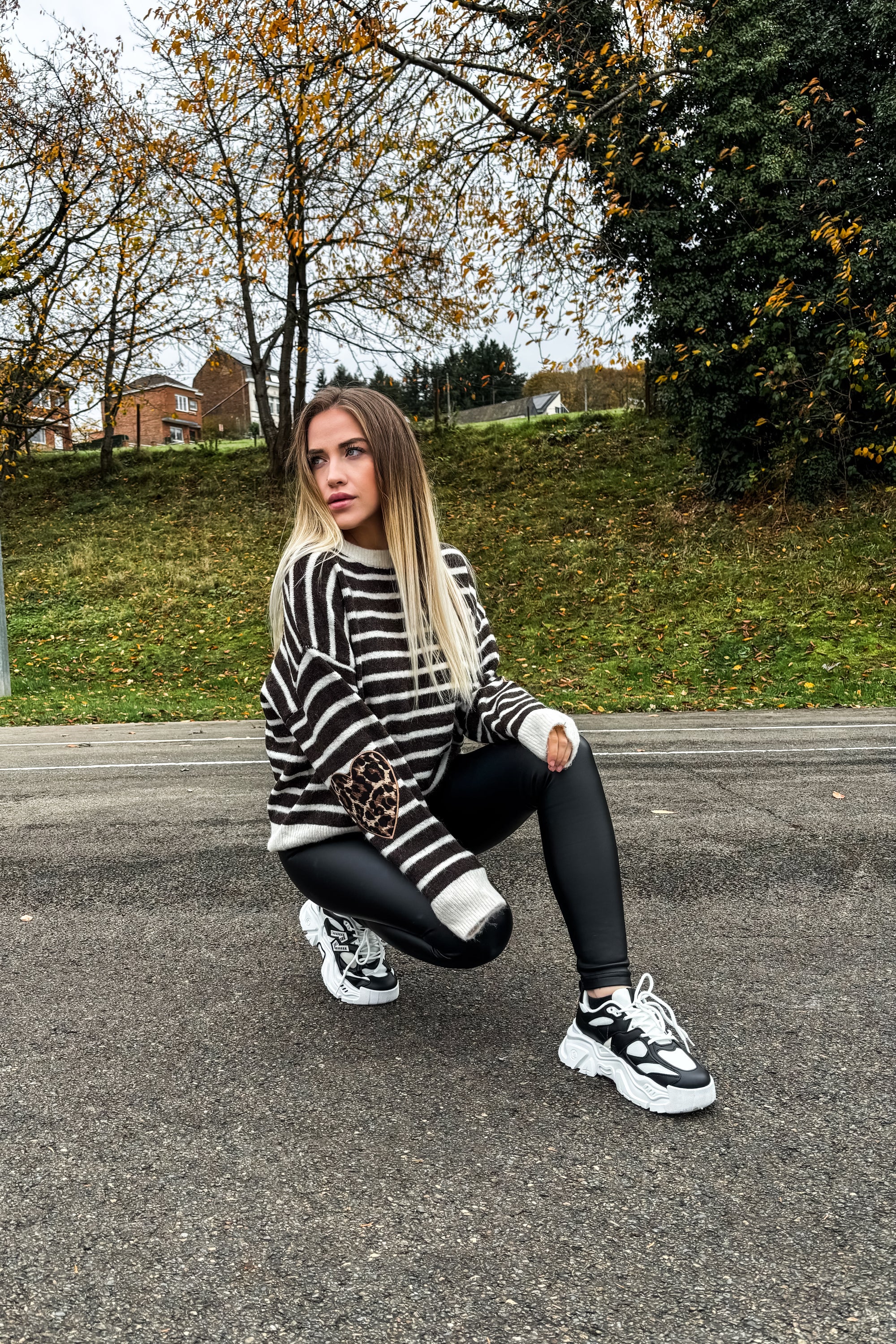 Pull marinière coudes léopard