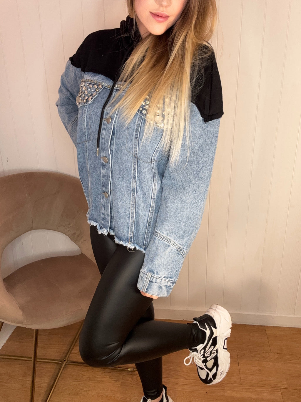 Veste bi-matière à strass