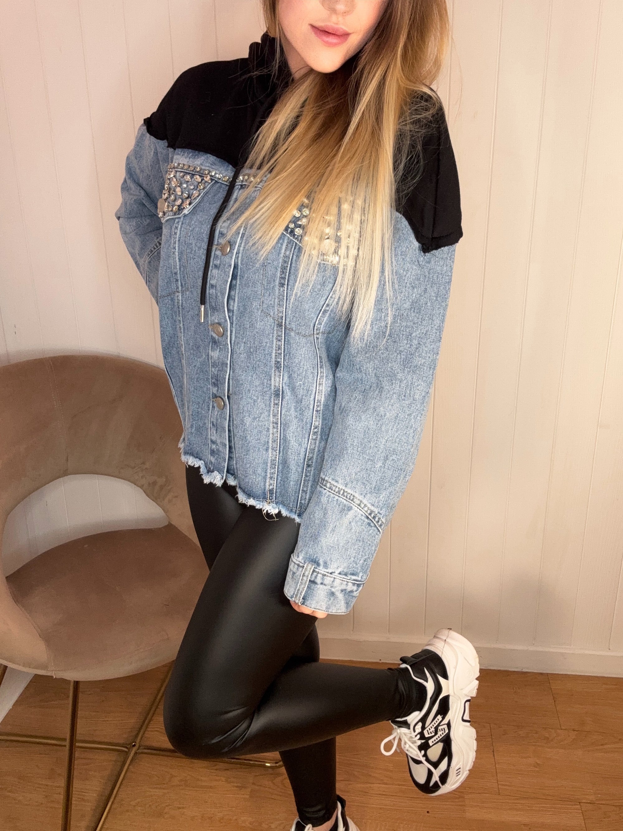 Veste bi-matière à strass