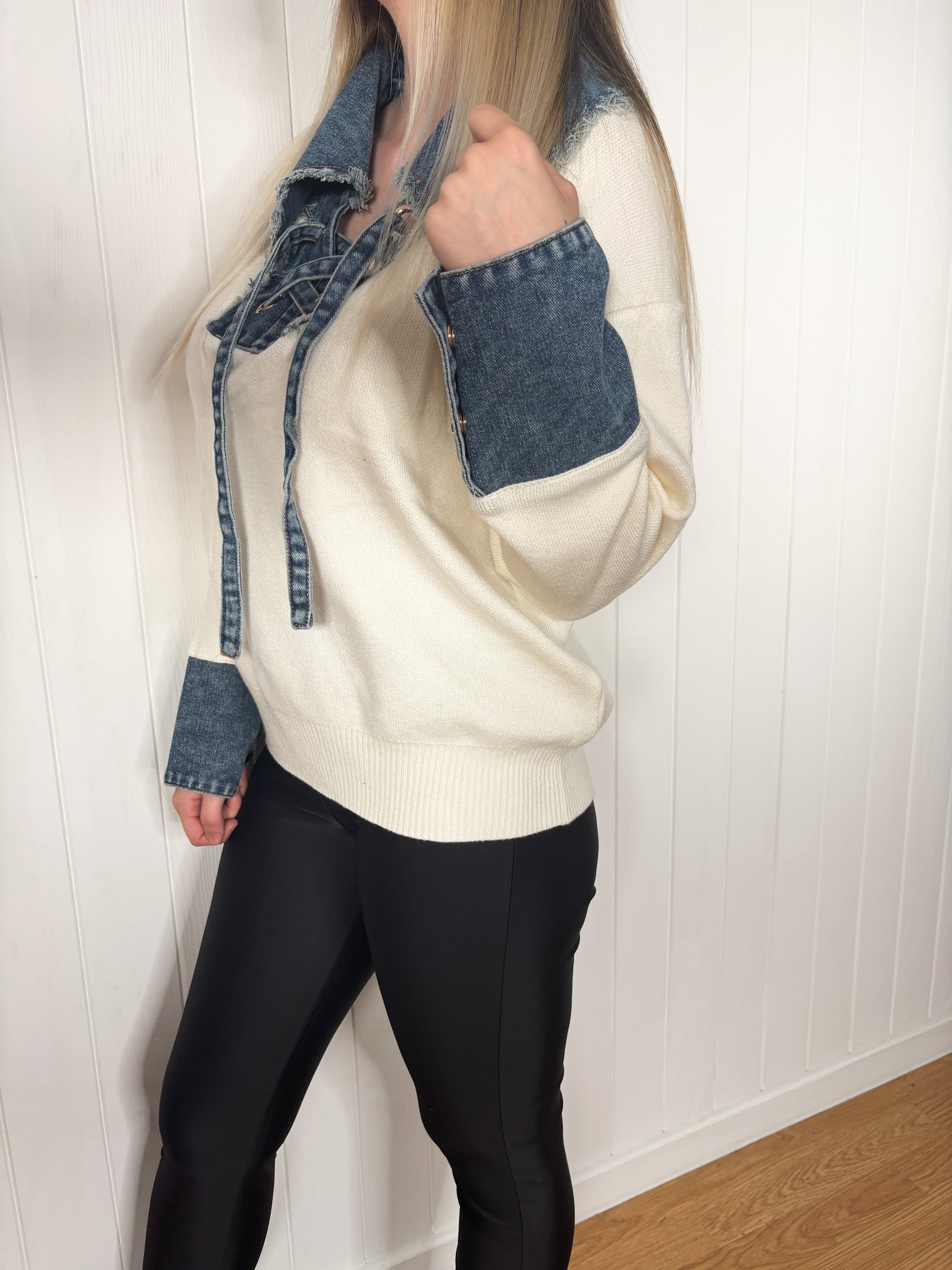 Pull col en jeans